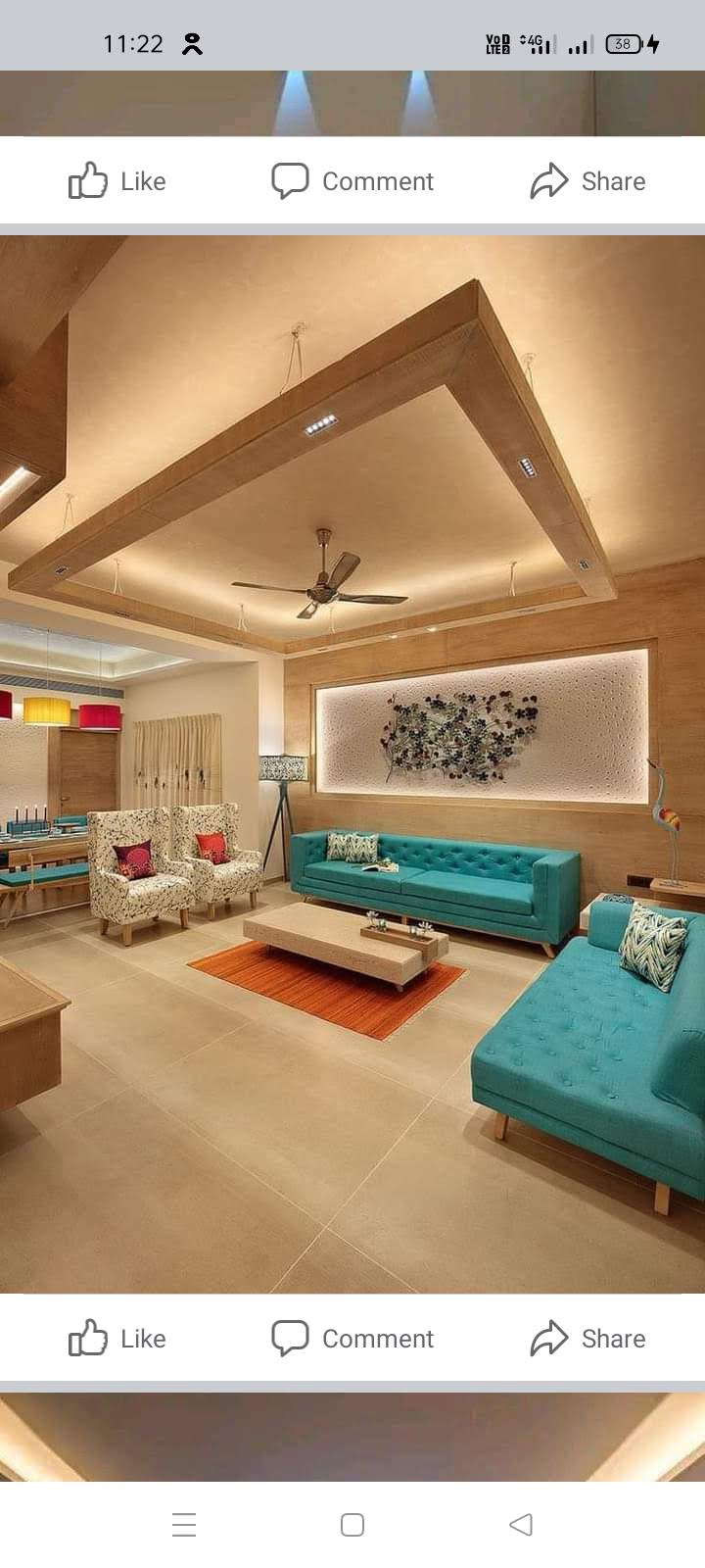 Luxury Living Hall with Coffered Wood False Ceiling & Marble Inlay Borders - Execution #